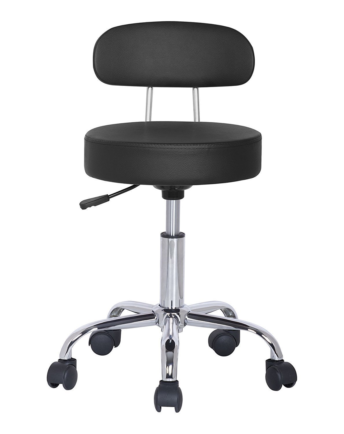 Silla Giratoria, Taburete Giratorio, con Respaldo, Pies con Ruedas, Altura Ajustable, para Salón, Peluquería, Bar y Oficina (Negro)