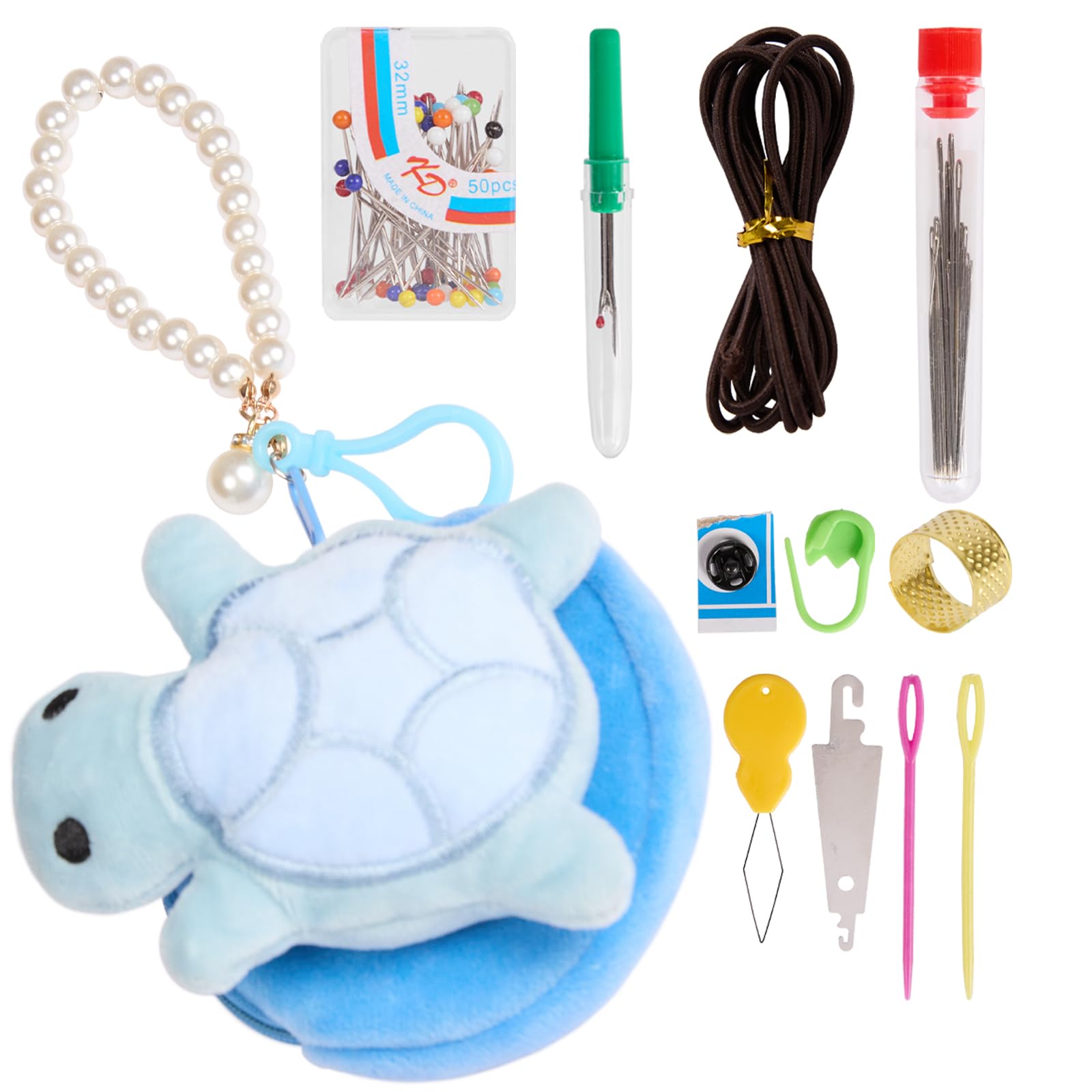 CREAWONDER Tortoise Shape Pin Cushion with Sewing Storage Bag and Pearl Bracelet, Cute Pincushions Sewing Kit Accessories Supplies Needle Cushions Holder Fabric Pins for Jewelry Quilting DIY Crafts