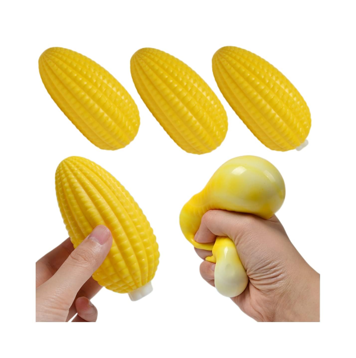 4Pcs Corn Shaped Stress Balls - Soft Sensory Fidget Toys for Hand Exercise, Fingertip Anxiety Relief Squeeze Toys for Office and Home Use
