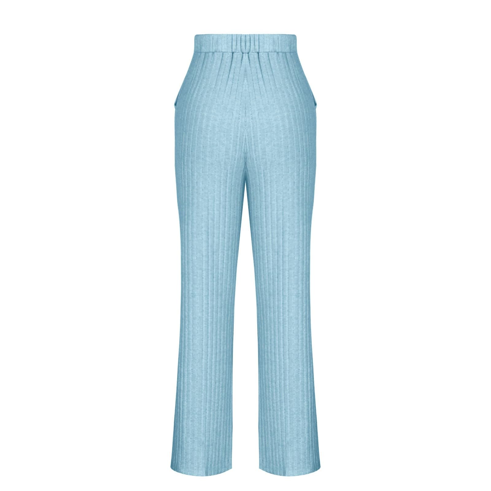 Pigiama e loungewear da donna, morbido maglia a coste, per la casa, per l'inverno, a maglia, set da due pezzi, a maniche lunghe, con scollo a V, per il tempo libero