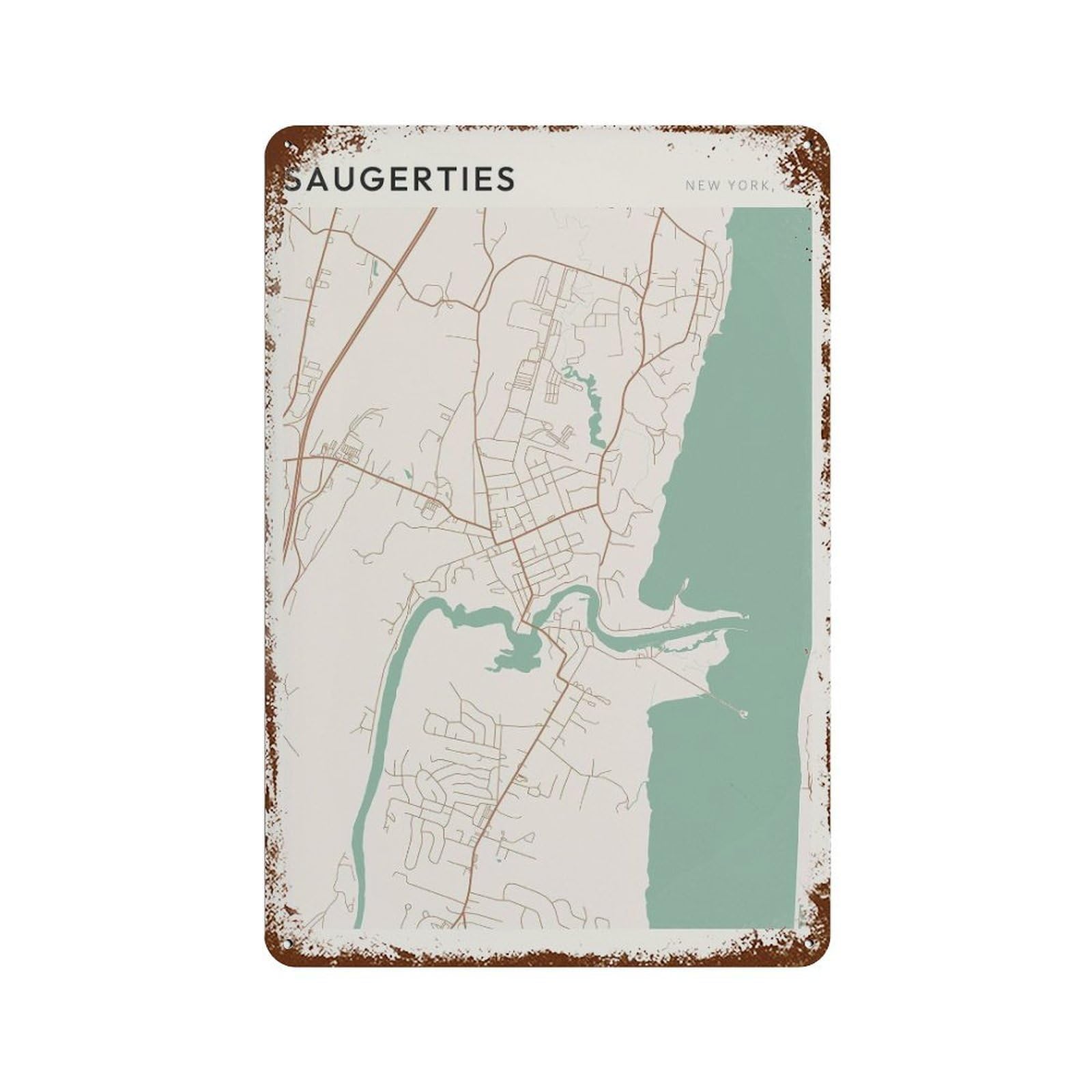 xiaoxiaoshen Saugerties Map New York Travel Gift Scandi Wall Decor Art Metal Tin Poster Modern Home Decor Art Home Bar Shop Decorations Vintage Sign 30x20cm