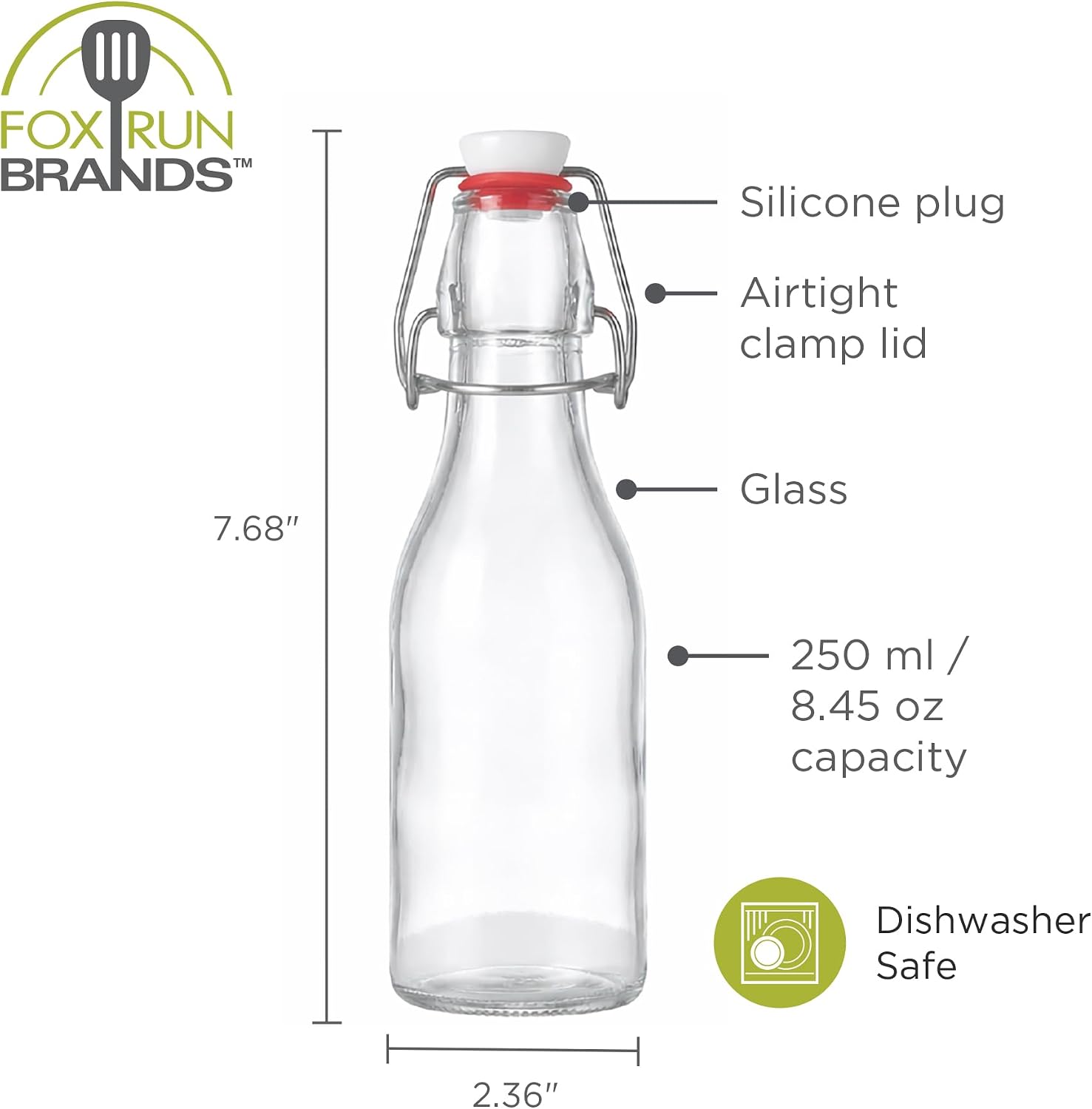 Fox Run Small Swing Top Glass Bottles, Set of 4 8.45oz Airtight Bottles