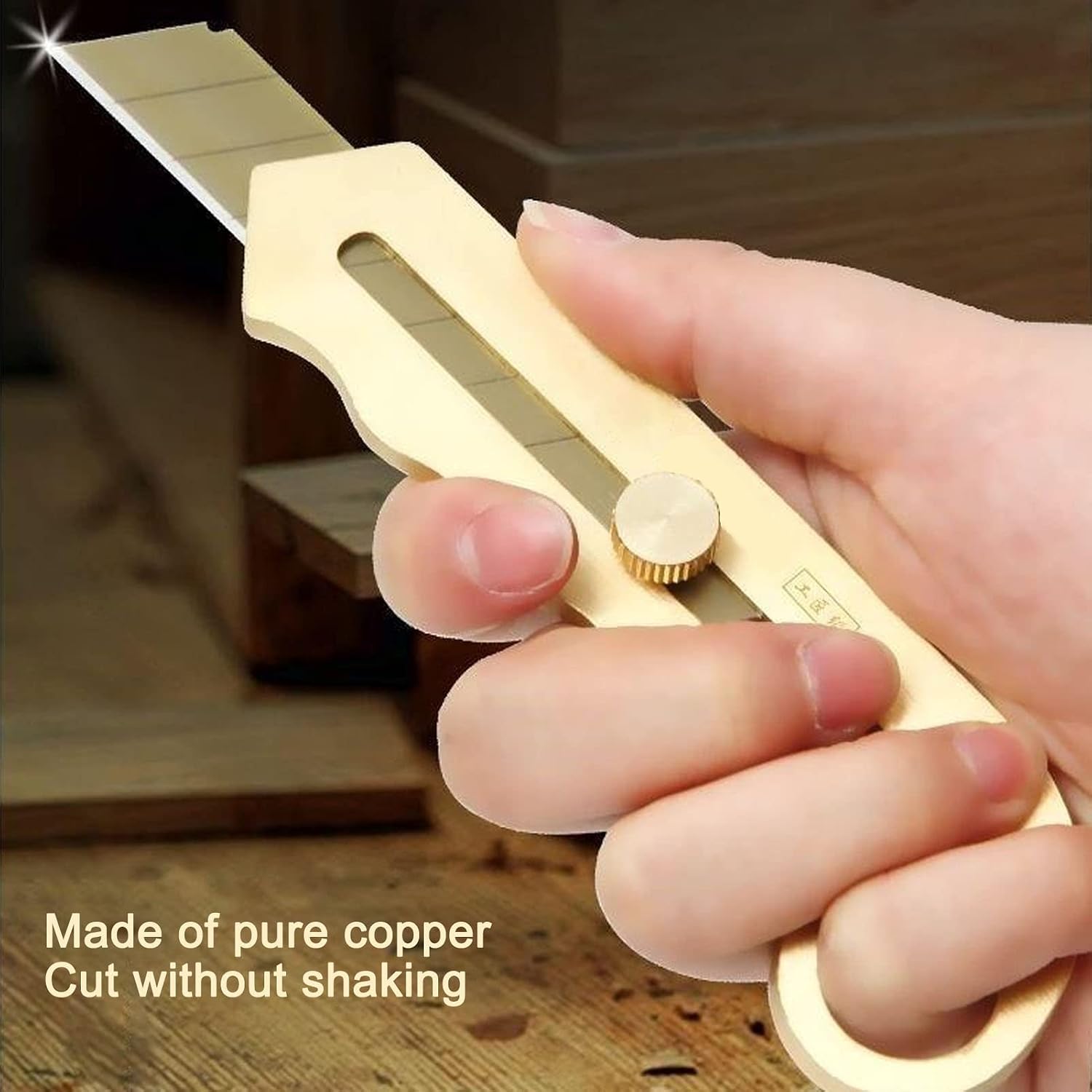 Pure Copper Utility Knife, Heavy Duty Golden Retractable Snap-Off Blade Knife for Wallpaper, Craft, and General Cutting
