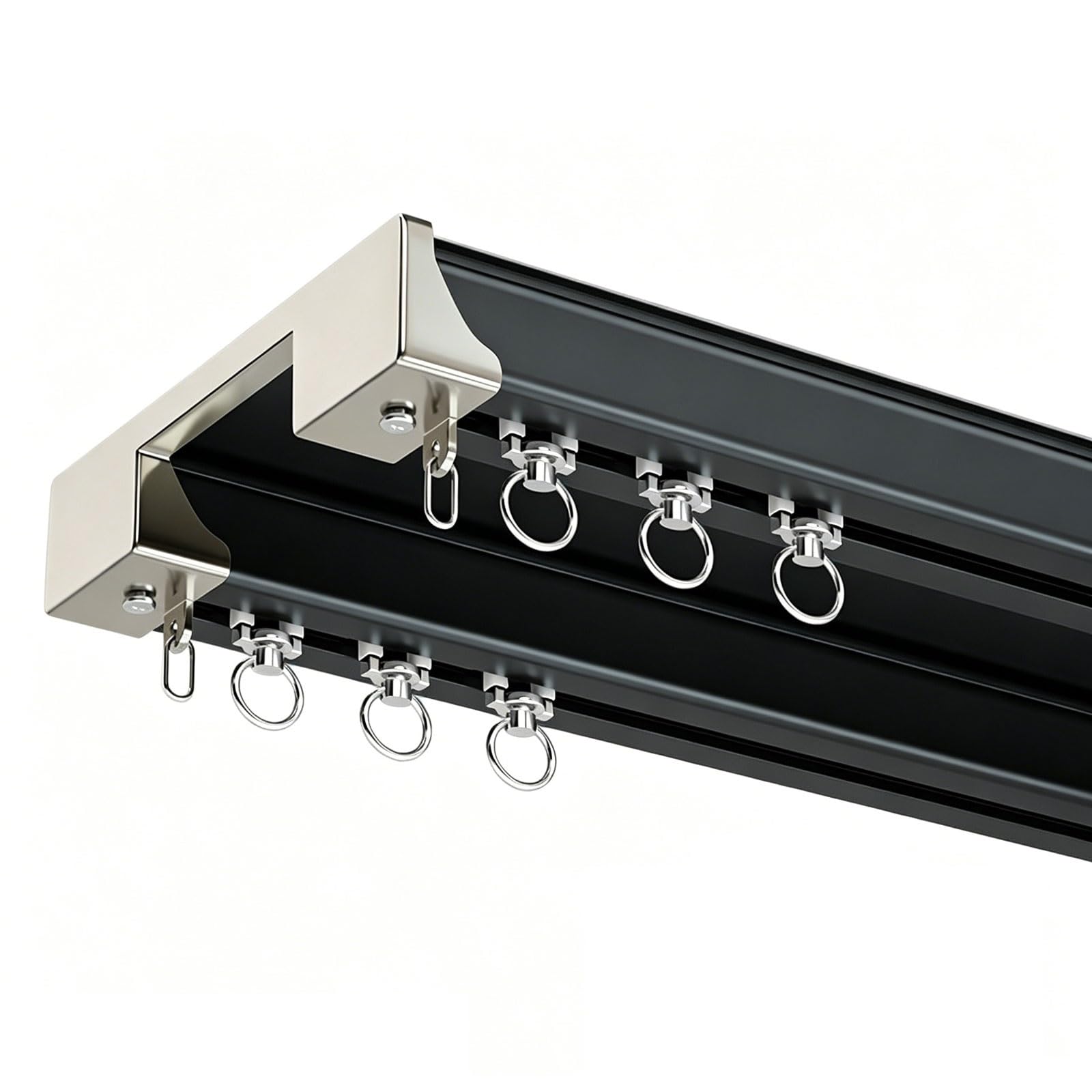 Double Row Ceiling Curtain Track, Silent Heavy Aluminum Duty Curtain Track System, Heavy Duty Room Divider Easy to Install for Bedroom Living Room Hospital(Black,3.8m/12.5ft)