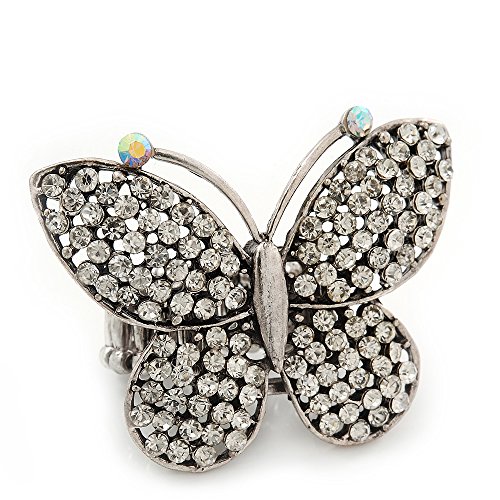 Bague extensible papillon strass Avalaya taille réglable 7/8