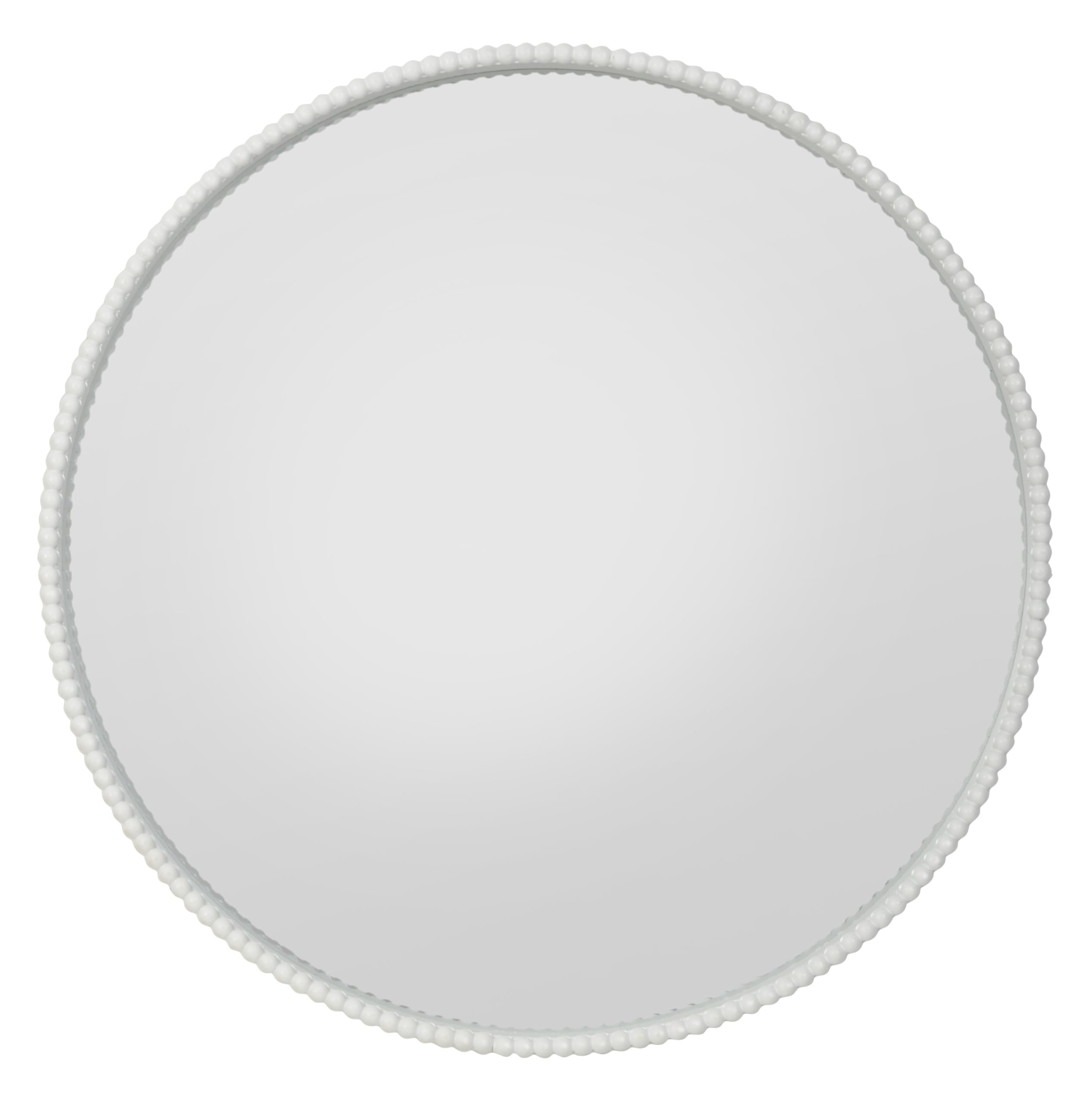 Home Selections White Round Bobbin Wall Mirror, 20" (50 Cm), Circle Deep Framed Wooden Beaded Mirror,
