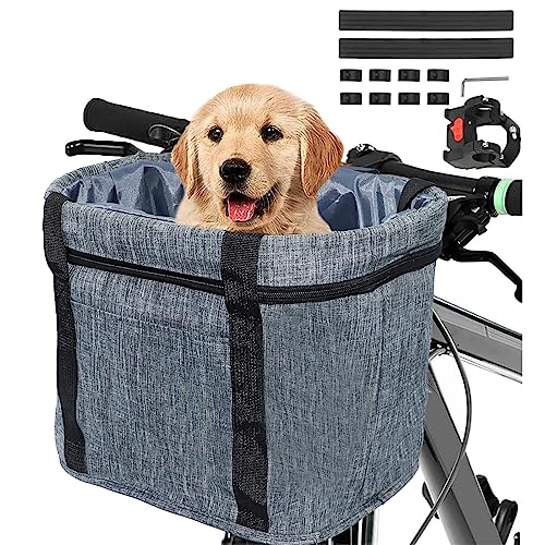 Goldmiky Cestino Anteriore Bici Staccabile, Multiuso per Trasporto Cani Gatto, Borsetta per Ciclismo Picnic Shopping (Grigio A)