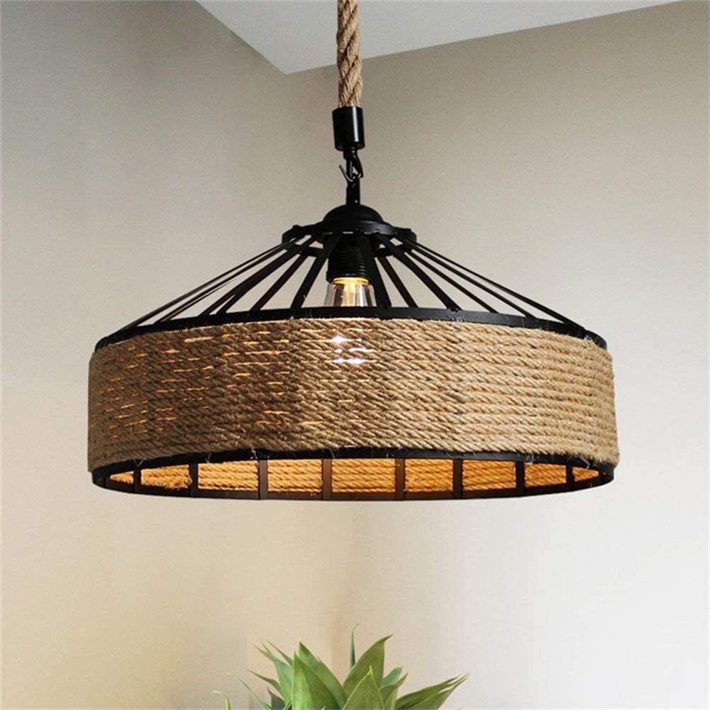 Fanxus Light Retro Industrial Wrought Iron Loft Ceiling Chandelier Pendant Vintage Rope Lamp Hanging Lamp Φ40cm,Rustic Hemp Rope Round Suspension Ing Change For The Better