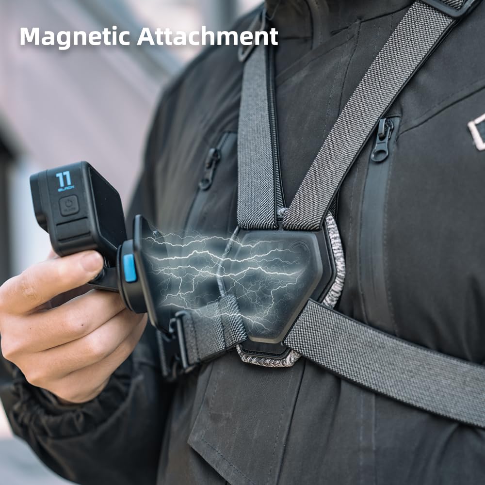 Arnés magnético Ajustable de liberación rápida Compatible con GoPro Hero 13/12/11/10/9/8/7/6/5 Negro, dji Osmo Action 5 Pro/4/3/2, Insta 360 One R y más