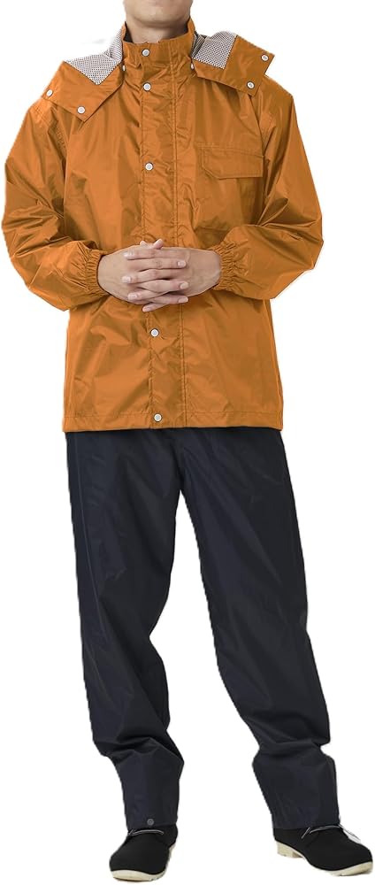 Amazon | レインスーツ 上下セット 総裏メッシュ 反射素材付き フード