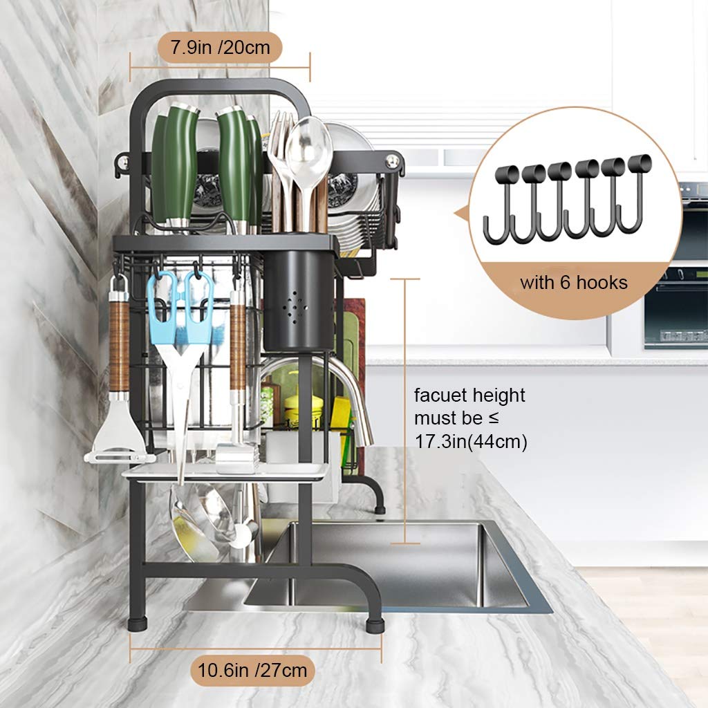 Abtropfgestell Für Spülbecken, Geschirrtrockner Aus Edelstahl, Küchenutensilien-Ablage, Multifunktionaler Geschirr-Organizer Mit Besteckhalter, Platzsparend, Für Spülbecken Mit Weniger Als 75,4 Cm Br