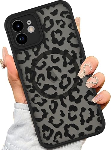 AIGOMARA - Funda para iPhone 11 [Compatible con MagSafe] Diseño de patrón de leopardo negro para mujeres, niñas y hombres, suave, parachoques de