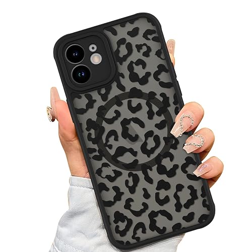 AIGOMARA Case for iPhone 12 [Compatible with MagSafe] Black Leopard Pattern Design for Women Girls Men Soft TPU Bumper Hard PC Back Anti-Fall Shockproof Protective Slim Magnetic Cover