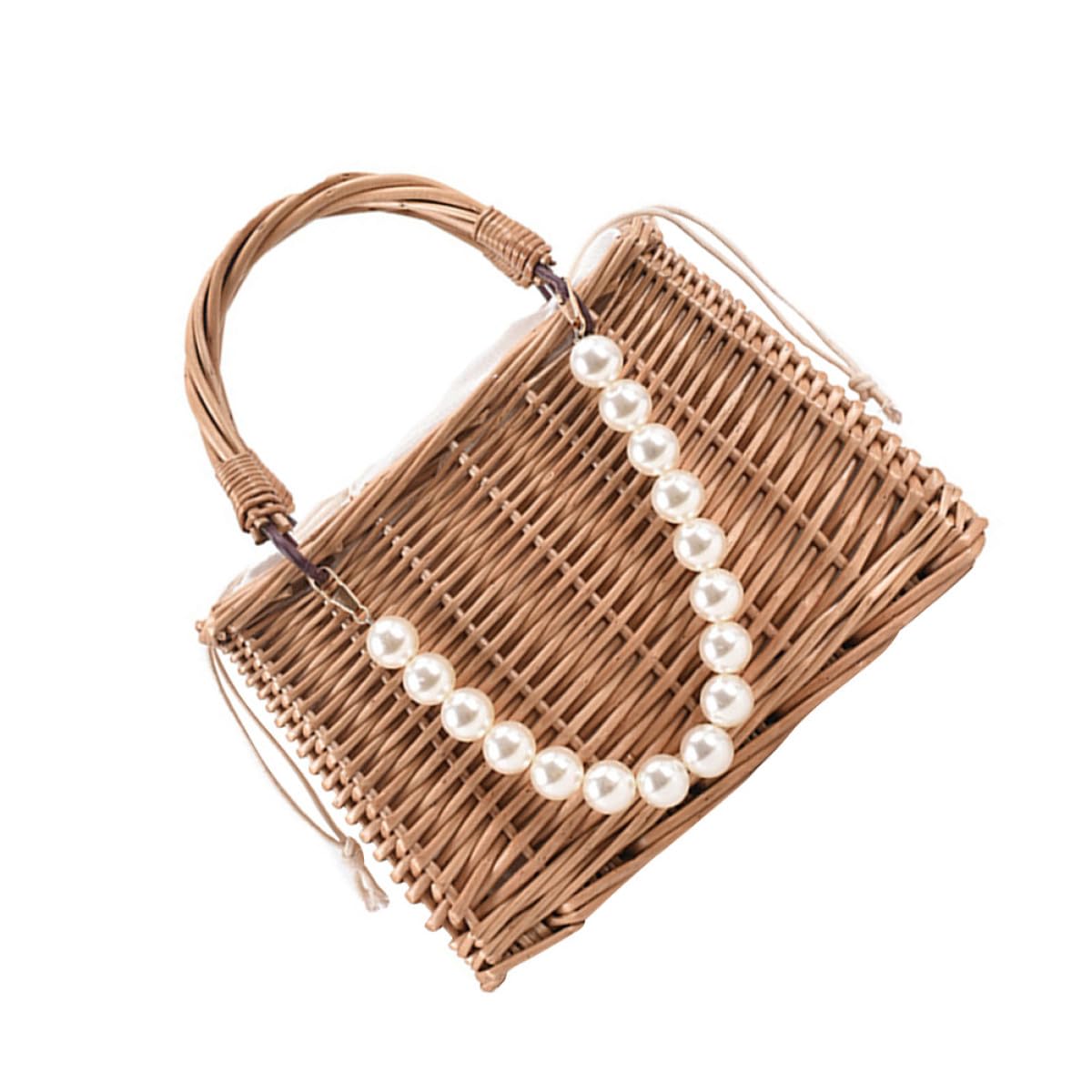 Bolso de Paja Perlas, Asa Superior, para Mujer de Playa