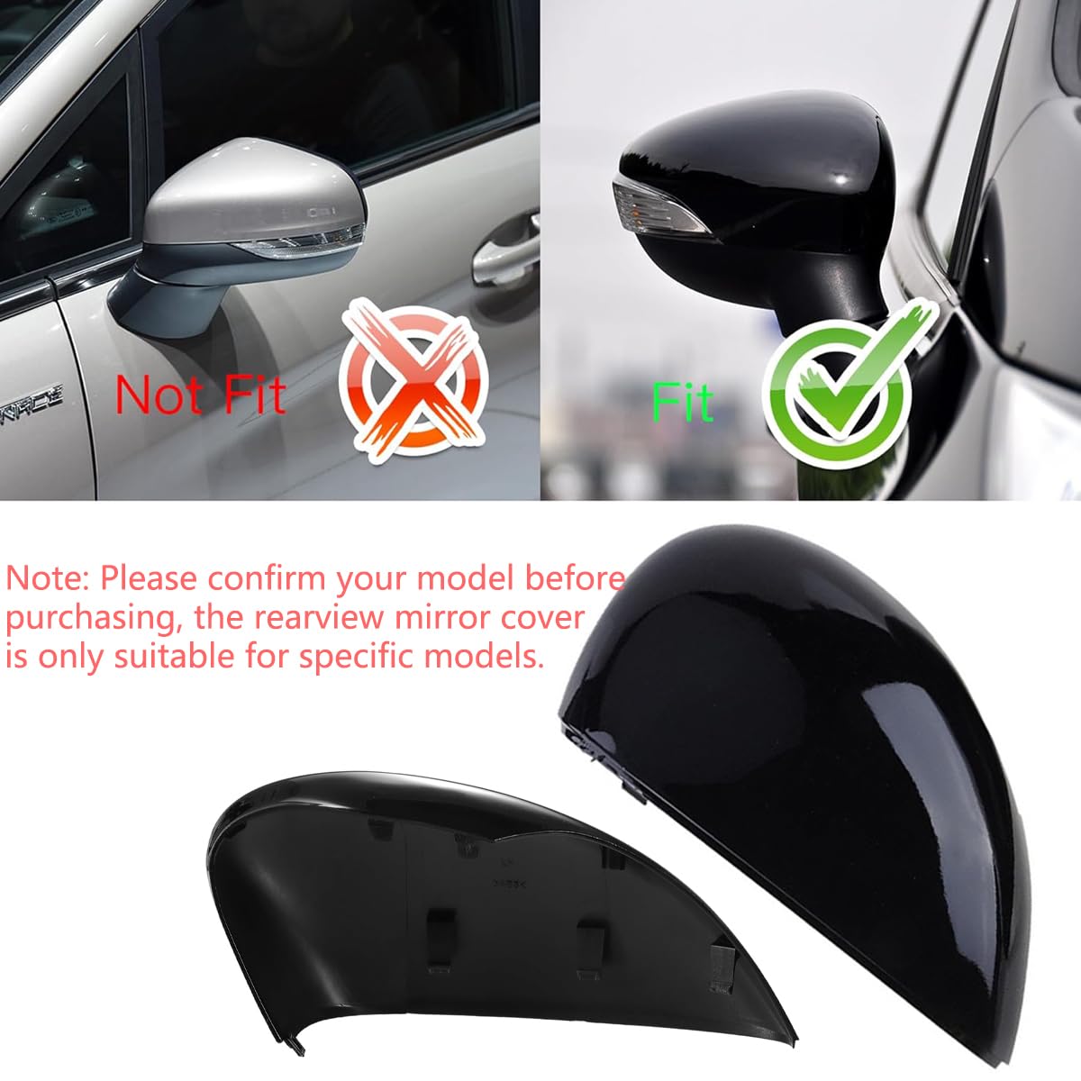 Couvercle de rétroviseur, 1 Paire Couvercle de Miroir Cache de rétroviseur Compatible avec Ford Fiesta MK7 2008-2017