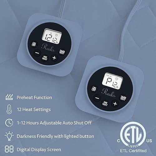 Miniatura 2 de Cubrecolchón eléctrico tamaño King  Calentador de cama acolchado con funciones de memoria y precalentamiento, 12 ajustes de calor, control dual para