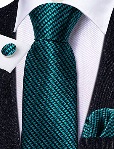 Image of Barry.Wang Classic Mens Ties Silk Necktie Pocket Square Cufflinks Set Woven Designer Wedding Business
