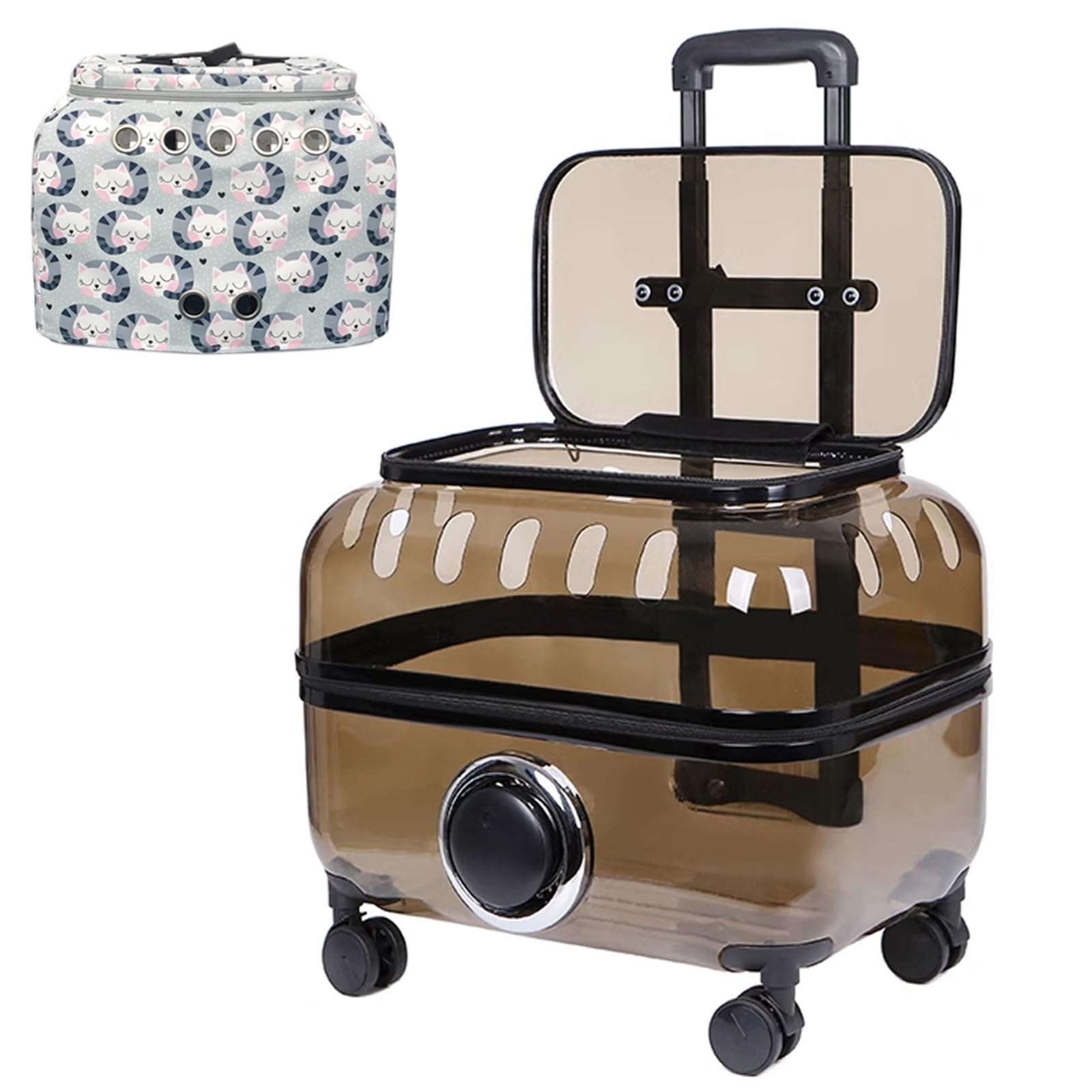 Transportin Gato con Ruedas y Varilla Telescópica, Transpirable y Impermeable, Maleta para Mascotas para Gatos y Perros Pequeños(Brown,S)