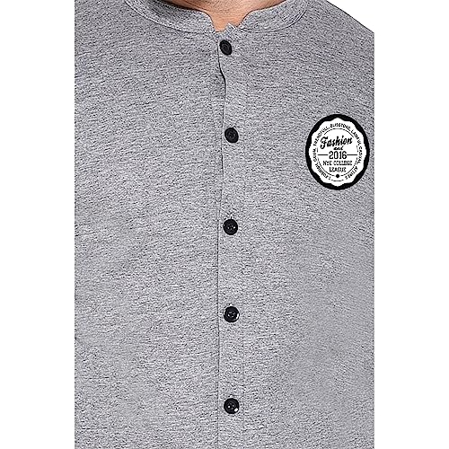 Image of Geum Men's Long Sleeve Mandarin Collar Shirt Silver XL