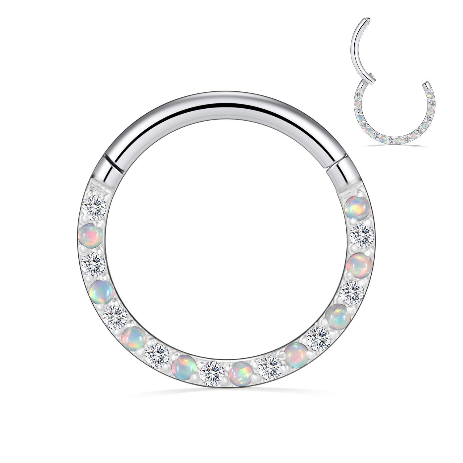 hengkaixuan 16G Conch & Septum Piercing Jewelry - Daith Clicker & Hoop Earring - Surgical Steel Nose Ring - Gold 6mm CZ Opal — view 35