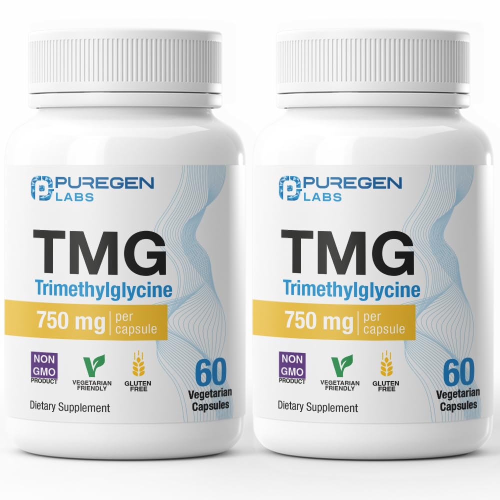 Puregen Labs TMG 750 mg – Trimethylglycine Supplement – Non-GMO, NO Gluten and Dairy - 2 Pack | Total 120 Vegetarian Capsules