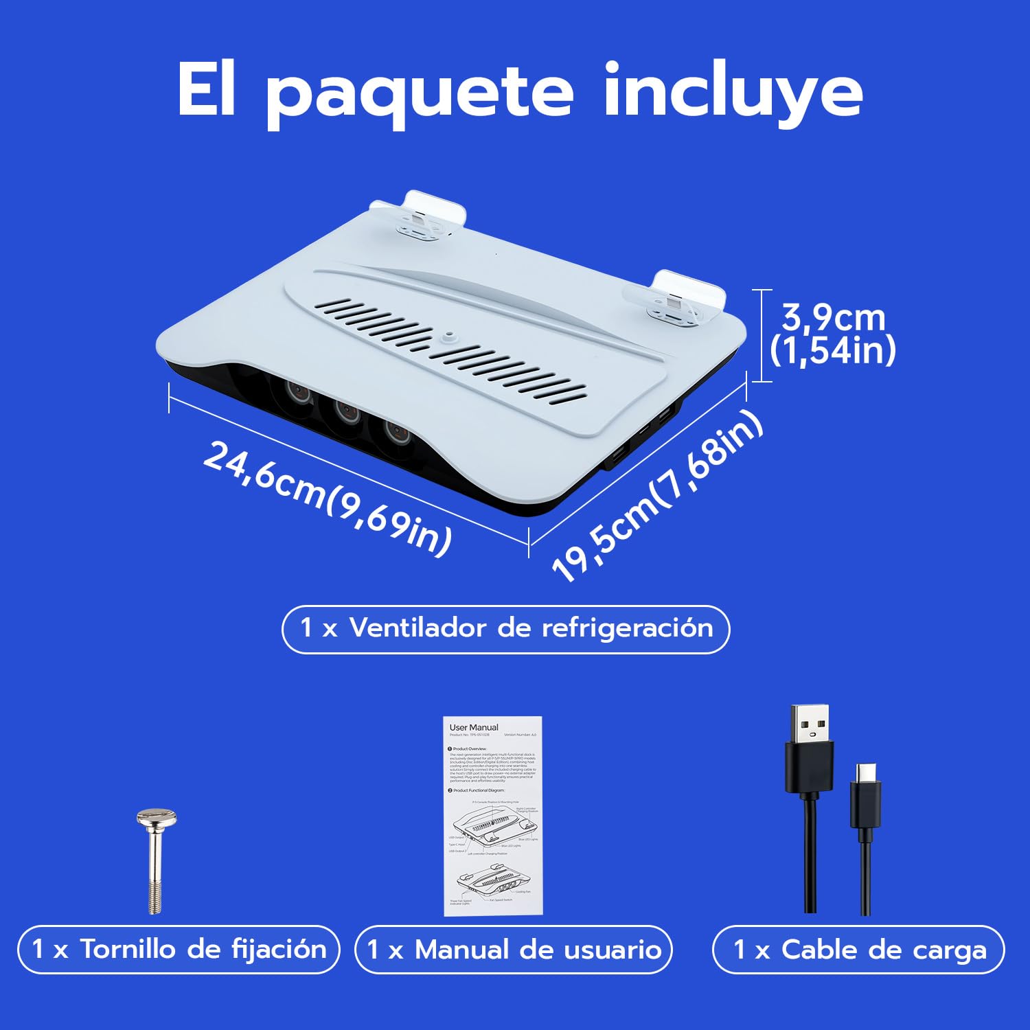 Mcbazel Base de Carga y Refrigeración para PS5/PS5 Pro, Estación de Carga y Refrigeración con 3 Velocidades y Luz LED para PlayStation 5 & PlayStation 5 Pro Digitales y de Discos - Blanco