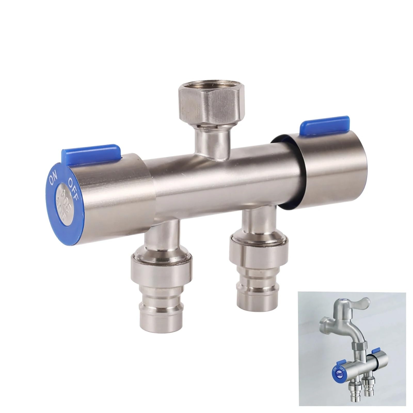 1 In 2 Out Rubinetto Lavatrice WC Doccia Valvola 19735,19796 Bagno Triangolo Valvola di Controllo Acqua Valvola Deviatrice Doppio Controllo 1 Pz(Female thread)