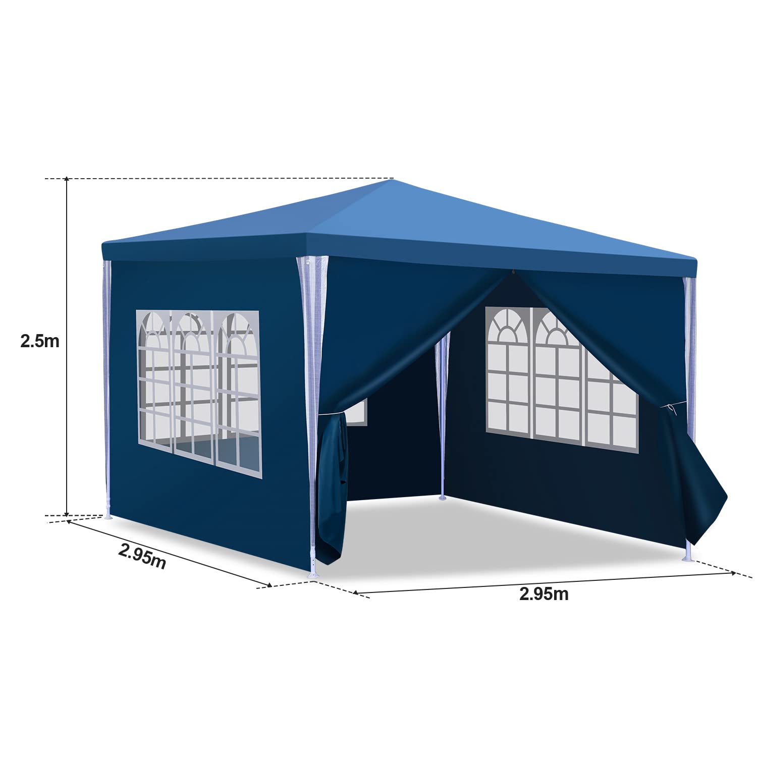 Daromigo Tonnelle de jardin 3 x 3 m, étanche, avec parois latérales amovibles et grandes fenêtres, protection UV pour extérieur, jardin, fête, camping, bleu