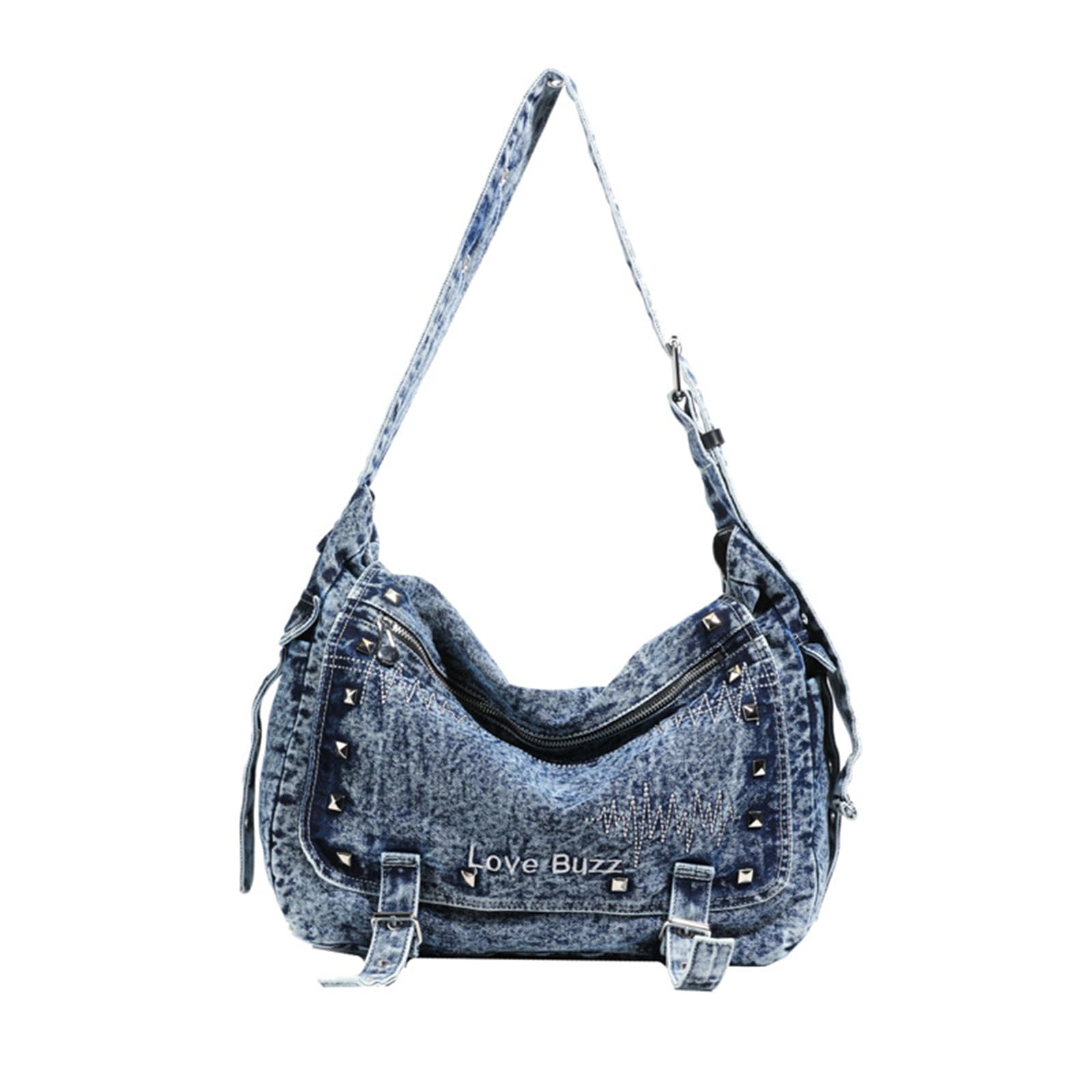CORIOS Borsa a Tracolla in Denim da Donna Borsa a Spalla in Jeans Grande Capacità Borsa per la Spesa Retro Borsa a Mano Messenger Leggero Casuale Tote per Lavoro Shopping Viaggi Blu