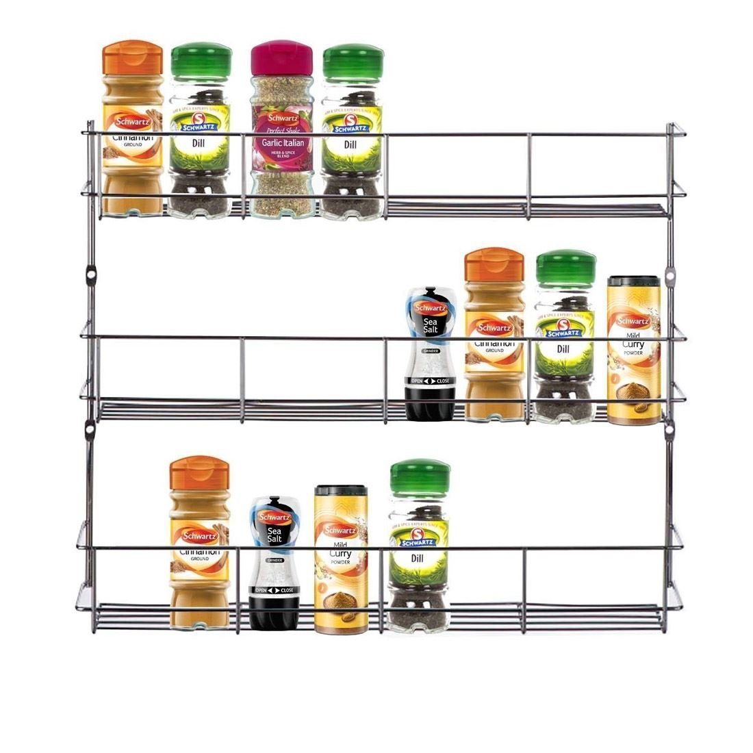Cooltechstuff - 2/3 / 4/5 / 6 TIER SPICE HERB JAR RACK HOLDER FOR KITCHEN DOOR CUPBOARD STORAGE OR WALL (3-Tiers)