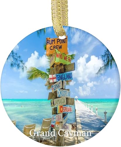 Gran Isla Caimán - Adorno de Navidad de viaje de la ciudad, colección de recuerdos de porcelana de doble cara de 2.75 pulgadas, decoración colgante disponible en Yaxa Peru