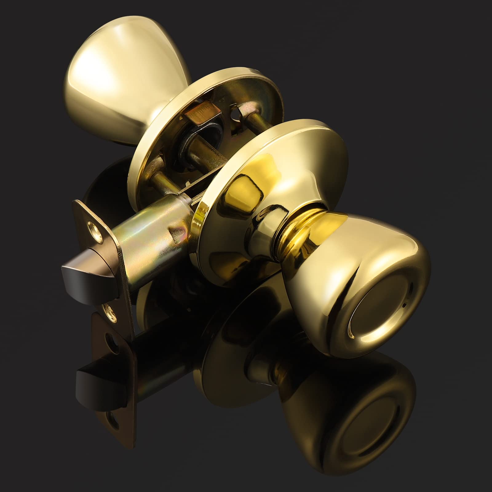 GOBEKOR Passage Door Knobs - 2 Pack Polished Brass -2