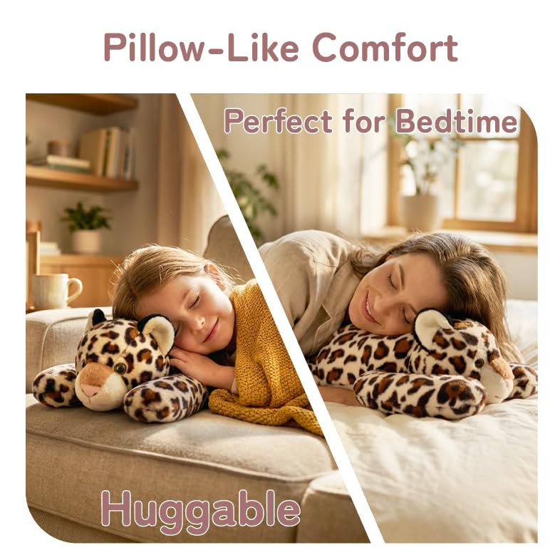 Image of Niuniu Daddy Weighted Stuffed Animal, 20 in 3.3 lbs Leopard Huggable Plush | Heavy sensory lap pad, lying body pillow for sleeping, machine wash, huggable plushies, soothing gift for kids and adults