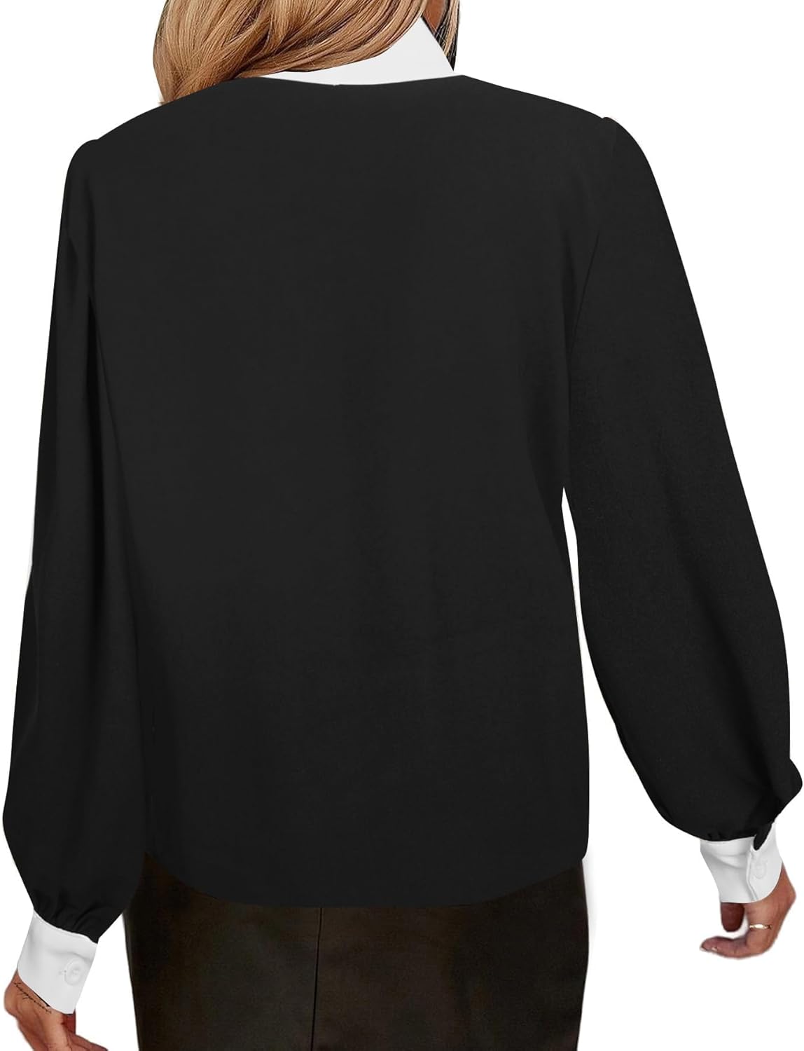 Avanova Women Bow Tie Neck Blouse Shirt Bishop Long Sleeve Work Office Top - Image 2