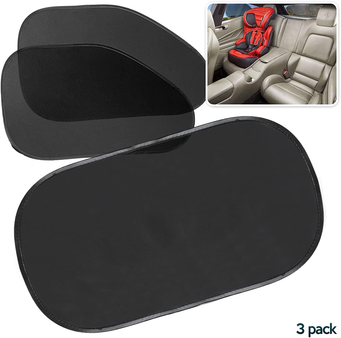 Zone Tech Car Side and Rear Window Cling On Sun Shades – 3 Pack Premium Quality Mesh Pop-Up No Suction Cups Needed Sunshade- Protects Kids, Baby and Pets from Sun, Glare and UV Rays-Fits Most Vehicles