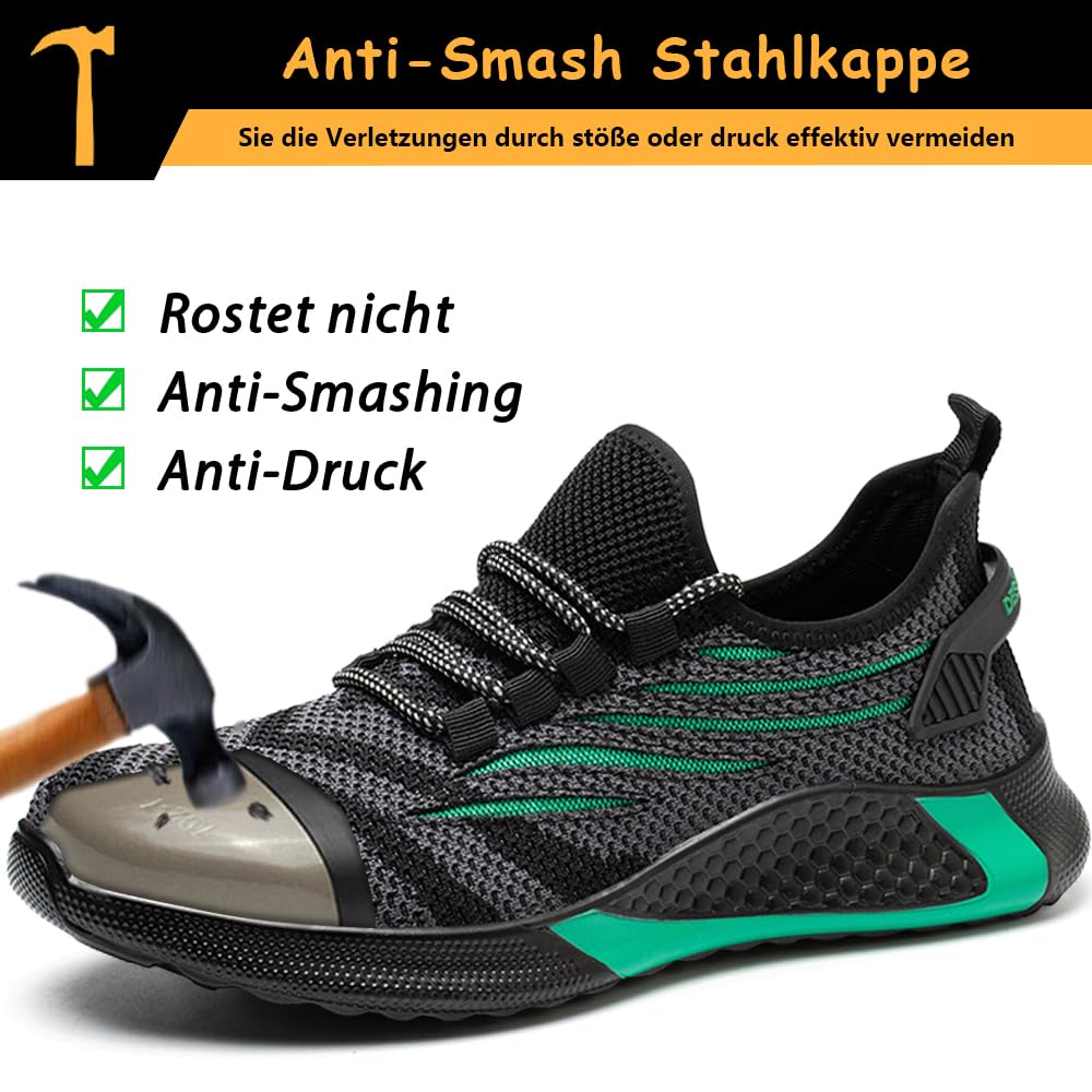 Sicherheitsschuhe Herren Leicht Arbeitsschuhe Damen Atmungsaktive Stahlkappenschuhe Sportlich rutschfeste Schutzschuhe Breathable Arbeitsturnschuhe mit Stahlkappe