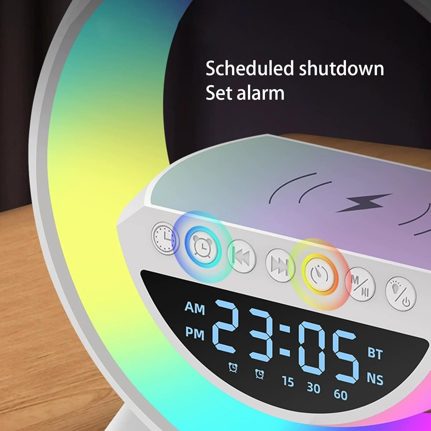 Luz Nocturna Ambiental Altavoces inalámbricos con bajo Escritorio Despertador lámpara mesita de Noche luz LED Nocturna Multicolor