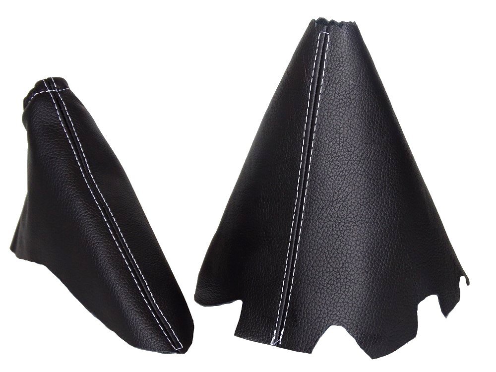 The Tuning-Shop for Mazda 6 2002-07 Manual Shift & E Brake Boot Black Genuine Leather White Stitching