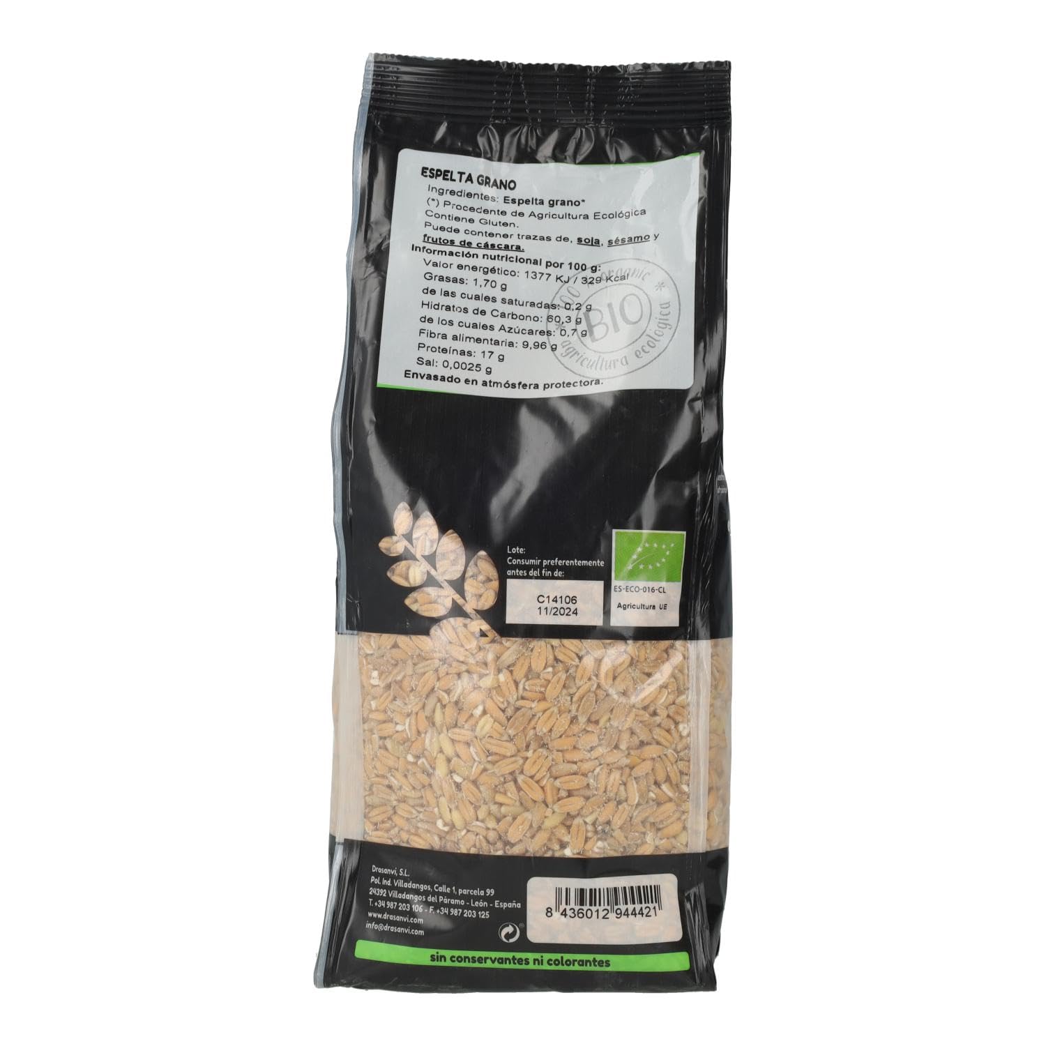 ECOSANA ESPELTA GRANO CERTIFICADO BIO by DRASANVI - Fuente de fibra - Procedente de agricultura ecológica - Propiedades intactas - VEGANO - 500g