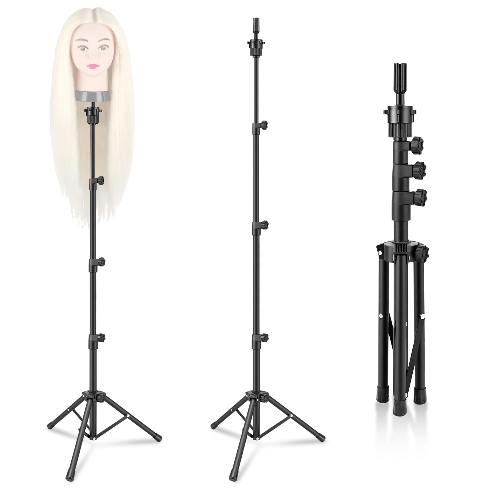 TwoWin Support de Tête de Mannequin Réglable 59-140 cm, 23,2-55 Pouces Trépied pour Perruques, Porte Perruques avec Base Antidérapante, Idéal pour l‘Entraînement en Coiffure et Cosmétologie