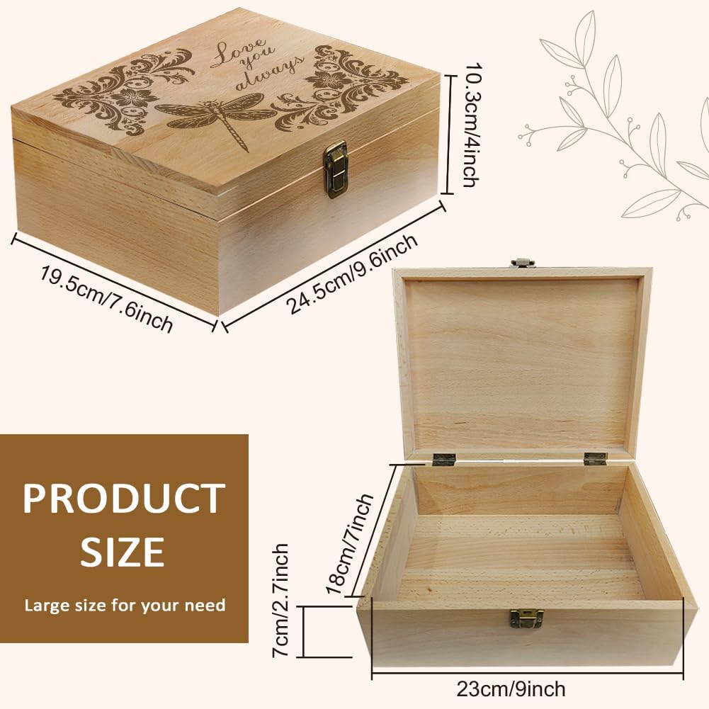 arricraft Dragonfly Theme Wooden Memory Keepsake Box, Love You Always Metal Knot Box with Hinged Lid and Lock Decorative Storage Box Stash Box for Photo Letter Souvenir Jewelry 7.6x9.6x4inch