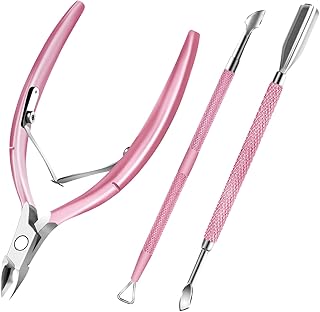 Cuticle Trimmer with Cuticle Pusher and Scissors, Cuticle Remover Professional Durable Pedicure Manicure Tools, Stainless Steel Cuticle Nipper Cutter Clipper for Fingernails and Toenails Pink