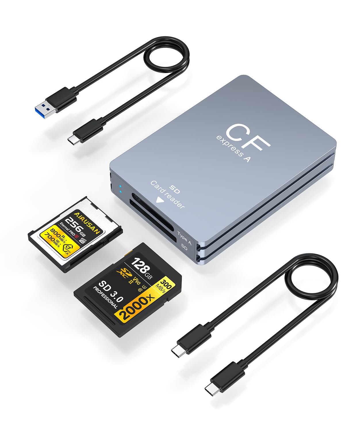 Lettore di schede di memoria CFexpress di tipo A e SD a doppio slot, USB-C e USB-A 10 Gbps USB 3.2 Gen2 Tipo A Adattatore lettore di schede CFexpress compatibile con Windows/Mac/Linux/Android, guscio