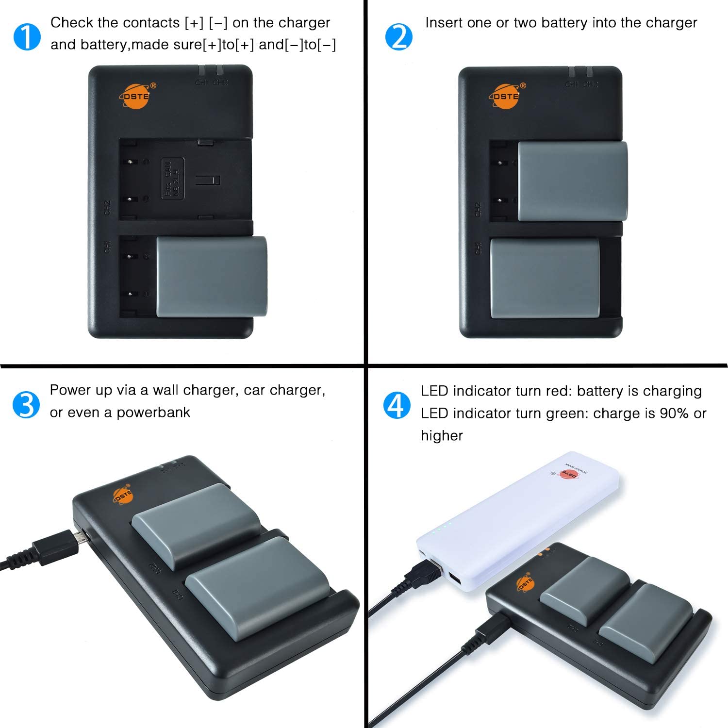 DSTE 2PCS NB-2LH NB-2L Batería & Cargador Compatible para Canon PowerShot G9, S40, 350D, 400D, Rebel XT, XTi