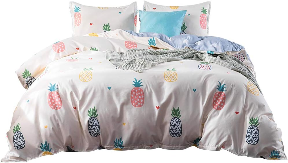 DeerHome Print Pattern Premium Full Bedding Collections with 4 Corner Ties Twin Bedding Duvet Cover Sets Pineapple Pattern for Boys Girls (Twin, Pattern #10)