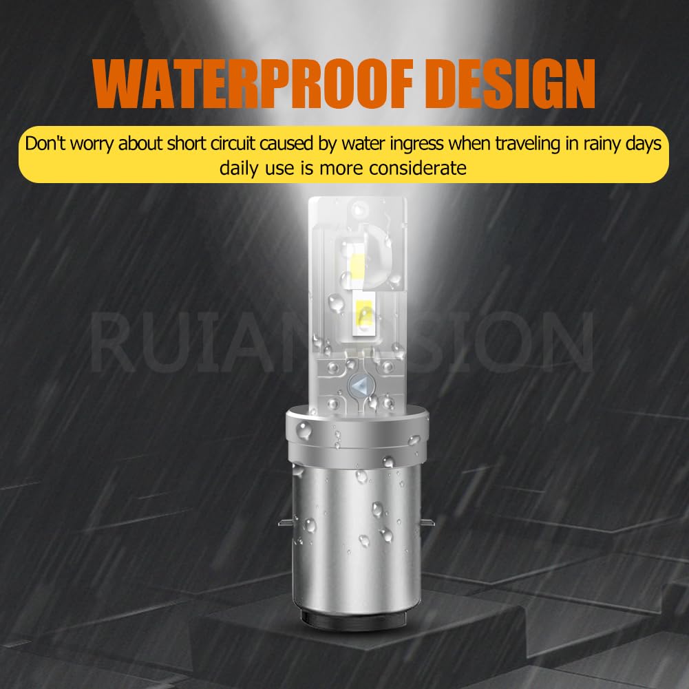 Lampadina LED Per Moto BA20D Ruiandsion - 12-80V Hi/Lo Beam Super Bianca 3000 Lm (1 Pezzo) - 3