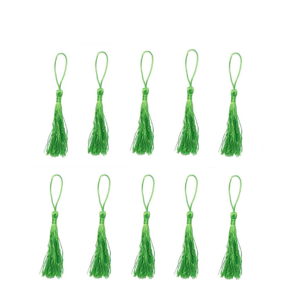 YongbestMini Tassels,100 Pieces Silky Handmade Soft Tassels Bookmark Tassels with Cord Loop for Jewelry Making Bookmarks DIY Projects Green
