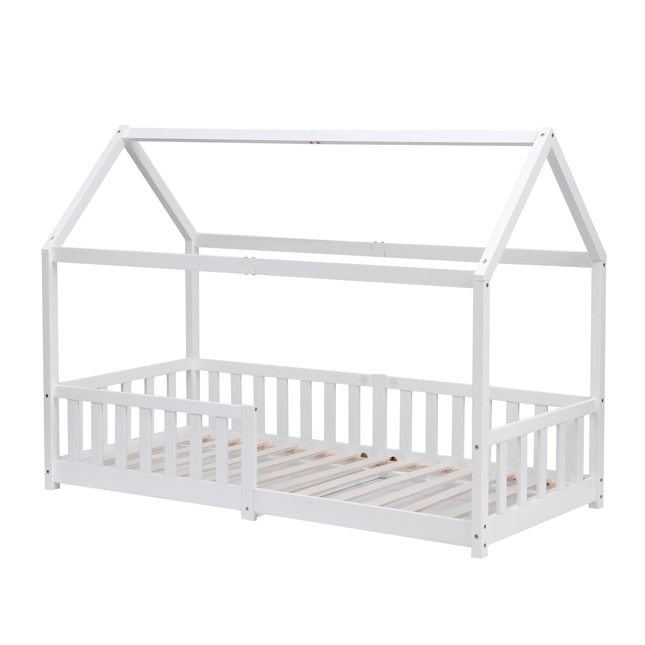White and Natural Pine Wood Bed Frame Kids Bed Scandinavian House Style for Girls or Boys Standard Single Bed Frame for Bedroom Furniture, Mattress (WITHOUT) 90x190 cm (White)