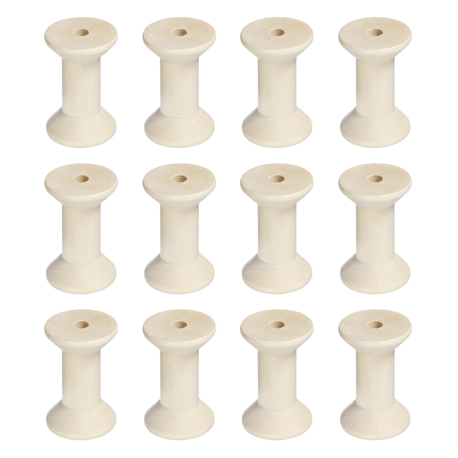 YELARXI Wooden Empty Spools, Empty Sewing Bobbins Thread Holder Unfinished Wood Spool Tool Rotatable -Fit for (Textile Wire Weaving/Arts DIY/Embroidery) 2 in & 12 Pcs & Natural Color