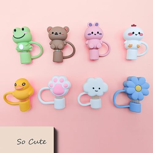 Miniatura 5 de 8Pcs Cute Straw Cover for Stanley Cup, 10mm 0.4in Silicone Stanley 30&40 Oz Tumbler Accessories Straw Covers Topper, Animal&Cloud&Flower Shape,